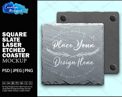 Square Slate Laser Etched Coaster Mockup For Dye Sublimation Change