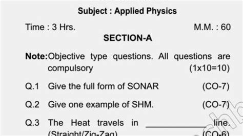 2019 HSBTE Diploma 1st Year Applied Physics Question Papers YouTube