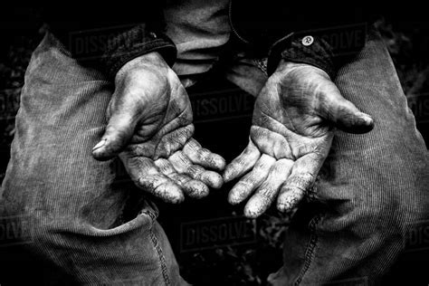 Farmer Showing Rough Hands Stock Photo Dissolve