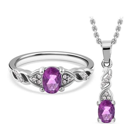 Er Set Afrikanischer Amethyst Ring Und Anh Nger Mit Kette Schmuckset