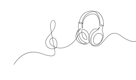 Premium Vector One Line Headphones Continuous Drawing Of Music Gadget And Note