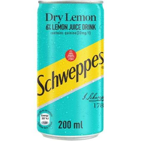 Schweppes Dry Lemon Soft Drink Can 200ml Traditional Mixers Soda