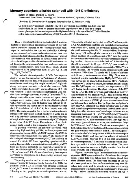 (PDF) Mercury cadmium telluride solar cell with 10.6% efficiency