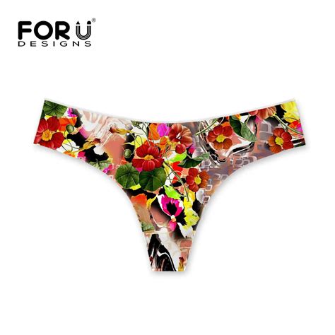 Forudesigns Bikini Bottoms Thong Swimsuit Retro Flowers Printing Sexy