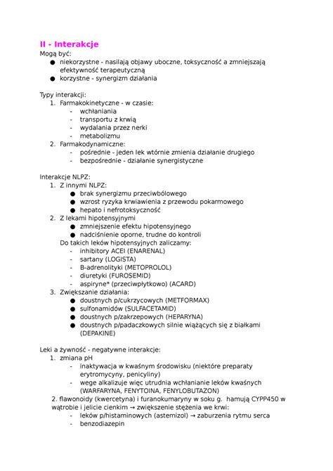 Interakcje Lekowe Notatki Z Wyk Adu Ii Interakcje Mog By