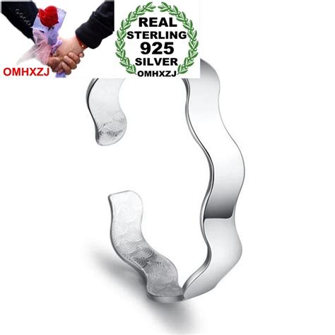 OMHXZJ Pulsera De Plata De Ley 925 Con Ondas Al Agua Brazalete Abierto