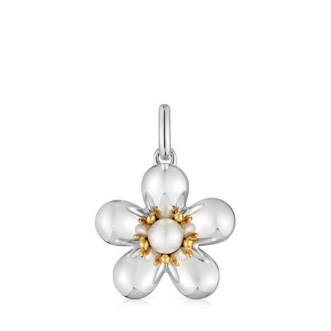 Two Tone Flower Pendant With Cultured Pearl Daisy Tous