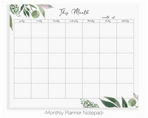 Green Leaves Monthly Planner Notepad Planificador Mensual Etsy México