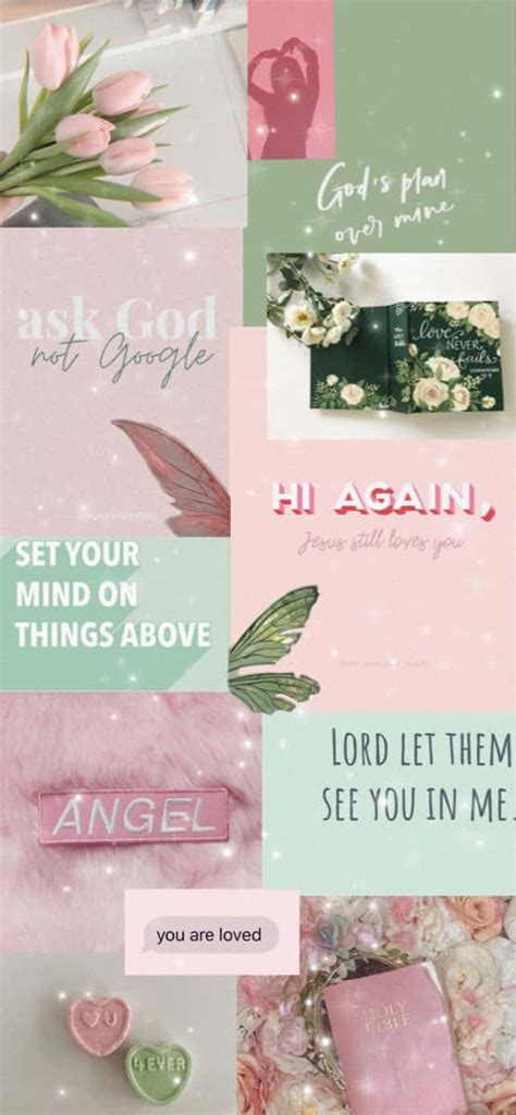 Download Aesthetic Collage With Girly Bible Verse Wallpaper