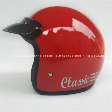 Jual Helm Bogo Dewasa Retro Classic Garis Sni Warna Merah Pet Pendek