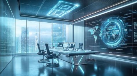 Futuristic Cyber Security Command Center With A View Premium Ai