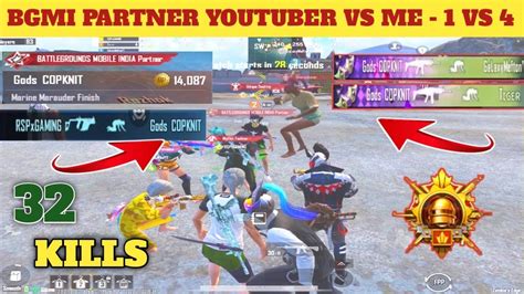 OMG BGMI PARTNER YOUTUBER VS ME 1 VS 4 CLUCTH COPKNIT RANKPUSH