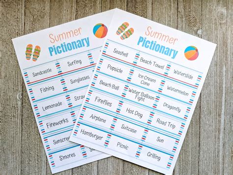 Summer Pictionary Words for Kids - Free Printable Game