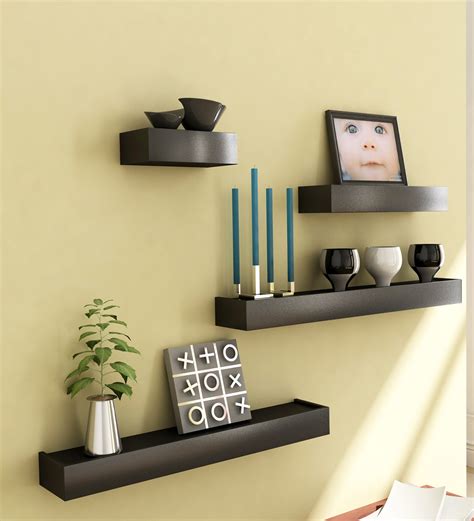 Buy Engineered Wood Floating Wall Shelf In Black Colour By Home Sparkle