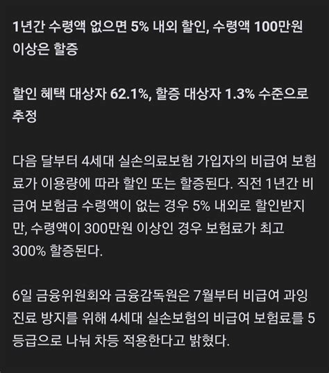 4세대 실손 ‘비급여 보험료 내달부터 이용량 따라 바뀐다 유머움짤이슈 에펨코리아