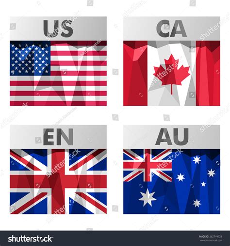 Usa Canada Britain Australia Flags Icons Stock Vector Royalty Free