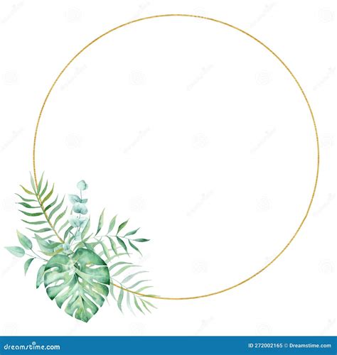 Exotic Watercolor Tropical Wreath Border Palm Tree Summer Clipart