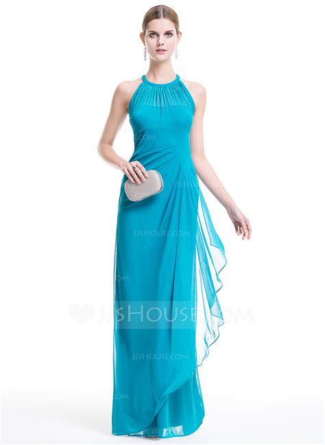 Sheath Column Scoop Neck Floor Length Chiffon Evening Dress With