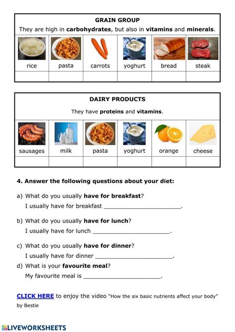 Nutrition 7 Food And Nutrition Worksheet Live Worksheets