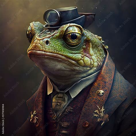 A Character Portrait Anthropomorphic Frog Dressed In A Victorian Era