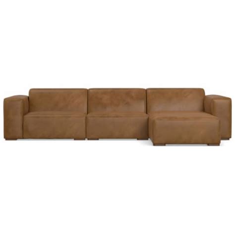 Simpli Home Rex 2 Seater Sofa And Right Chaise In Genuine Leather