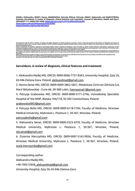 Pdf Sarcoidosis A Review Of Diagnosis Clinical Features And Treatment