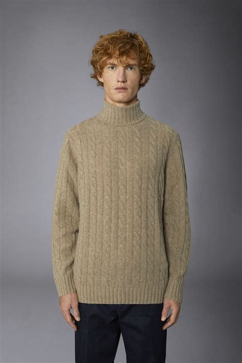 Maglia Uomo A Trecce Collo Alto In Misto Lana Lambswool Regular Fit