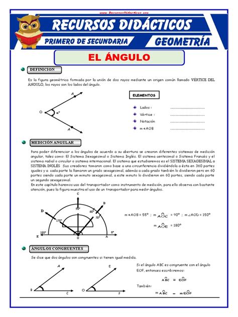 Que Son Los Ángulos Para Primero De Secundaria Pdf Medición