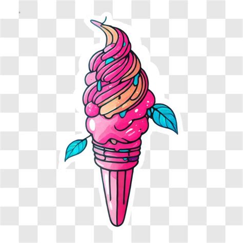 Download Colorful Ice Cream Cone Sticker With Pink And Blue Swirls And