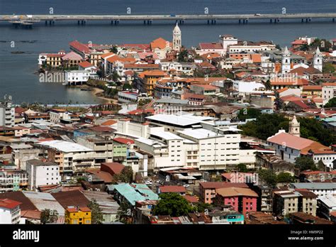 Panama City, Panama, Old part of town, Casco Viejo, seen from Ancon ...