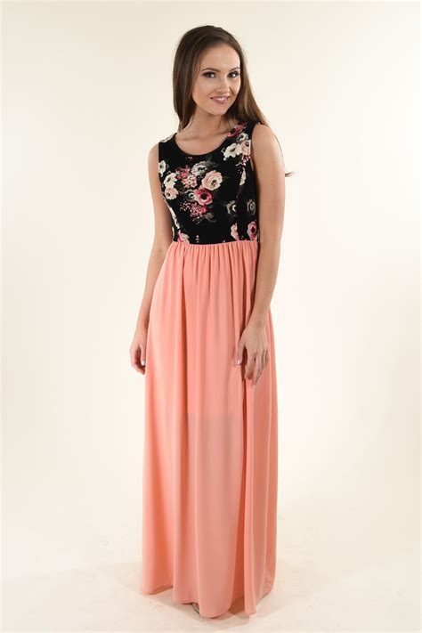 Peach Floral Maxi Dress The Pulse Boutique