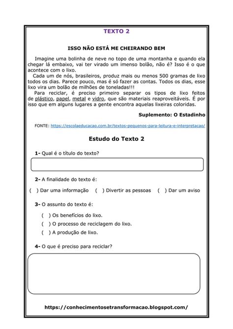 APOSTILA DE TEXTOS CURTOS E INTERPRETAÇÃO pdf