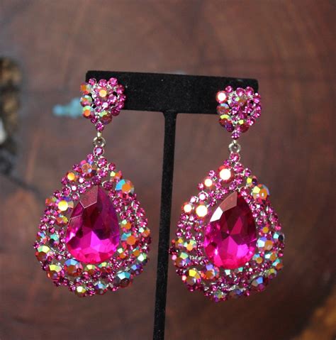 Hot Pink Earrings Fuchsia Earrings Hot Pink Prom Earrings Etsy