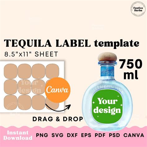 Tequila Label Template, Tequila Label Birthday Instant Download, Tequila Label SVG Canva ...