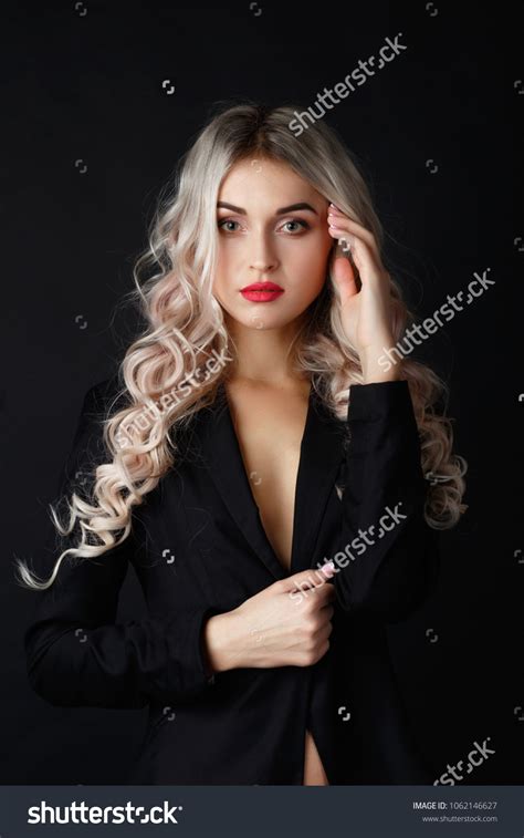 Sexy Blonde Long Curly Hair Poses Stock Photo 1062146627 Shutterstock