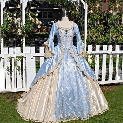 Vintage Ball Gown Victorian Dress Medieval Gothid Bridal Gown Champagne Light Sky Blue Long Bell