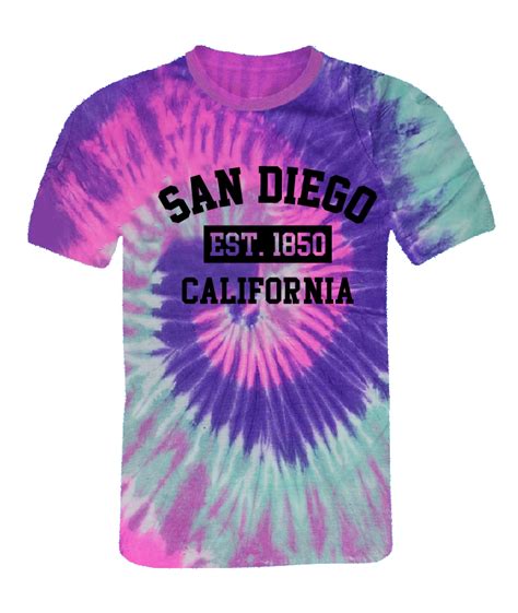 At 9023 Sd Ca Est 1850 Purple Blue Tie Dye Adult T Shirt Great Souvenirs Of San Diego