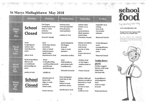 Dinner Menu St Marys Primary School