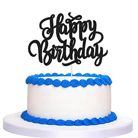 Happy Birthday Cake Topper Black Glitter Birthday Cake Topper