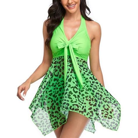 Maillot de Bain Robe Tankini Amincissant Cache Ventre Push Up Bikini à Jupette Elégante Taille