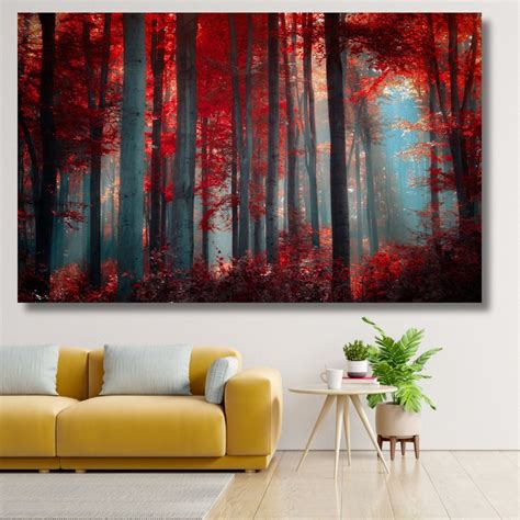 Canvas Wall Design Red Leaves Forest Canvas Wall Artlandscape Canvas