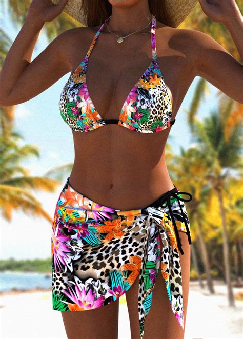 Tie Floral Print Multi Color Bikini Set Modlily USD 34 98