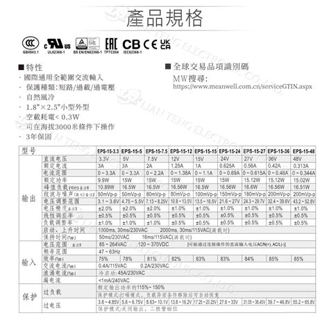 MW明緯 EPS-15-24 單組輸出 開關 電源 15W 24V PCB變壓器 模組 AC-DC 聯騰專業電子線上購物