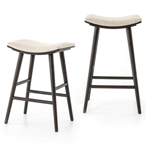 Shiela Modern Beige Canvas Upholstered Seat Dark Brown Wood Bar Stool