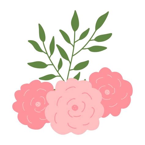 Rosas Rosadas Con Hojas Primavera Verde Vector Elemento Dibujado A Mano