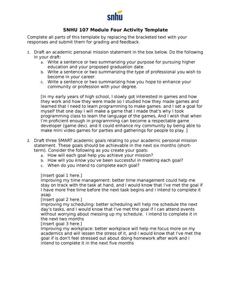 SNHU 107 Module Four Activity Template 1 SNHU 107 Module Four