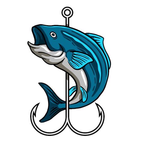 Pescado Azul Envuelto Alrededor Del Anzuelo Vector Premium