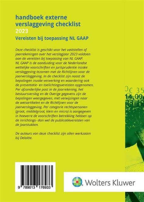 Handboek Externe Verslaggeving Checklist 2023 Wolters Kluwer Nederland