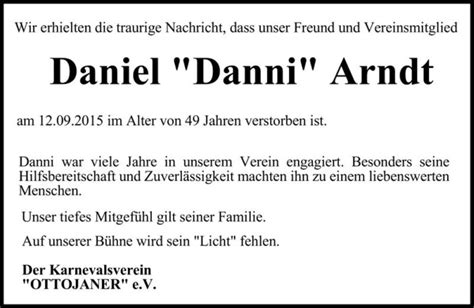 Traueranzeigen Von Daniel Danni Arndt Abschied Nehmen De