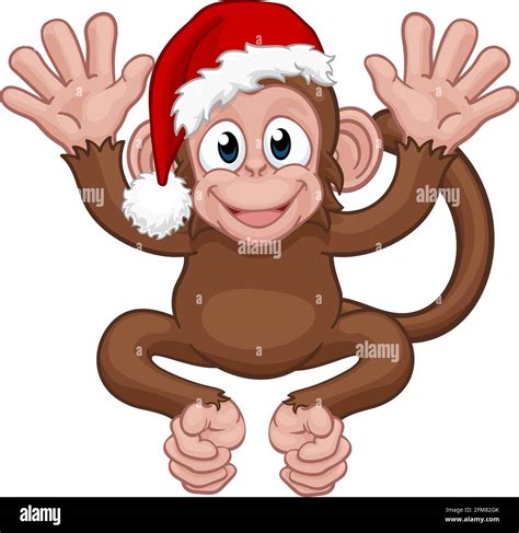 Santa Hat Christmas Monkey Cartoon Character Stock Vector Image Art